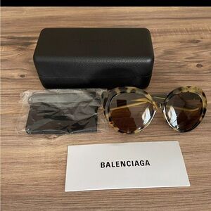 New Balenciaga Women's Oval Sunglasses Havana Grey Brown